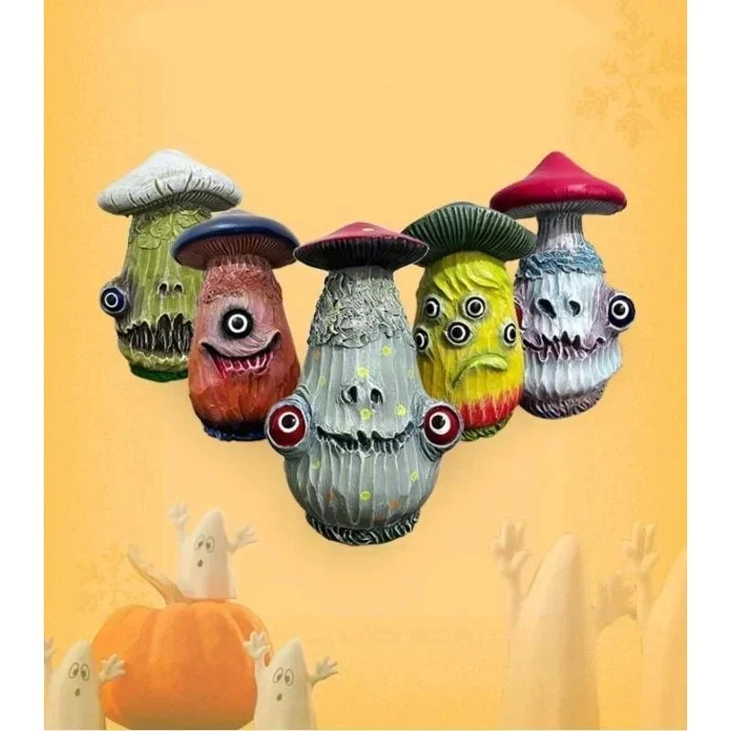 Creative New Halloween Skull Mushroom Sculpture Monster Resin Crafts Funny Home Garden Decorations Office Desktop Miniatures