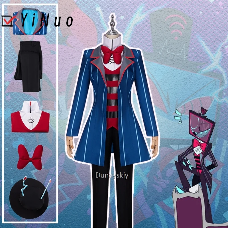 

Костюм для косплея из игры в отель Hazbin, костюм для косплея Vox, Униформа, костюм детской одежды, костюм синего и красного цветов, аниме, косплей