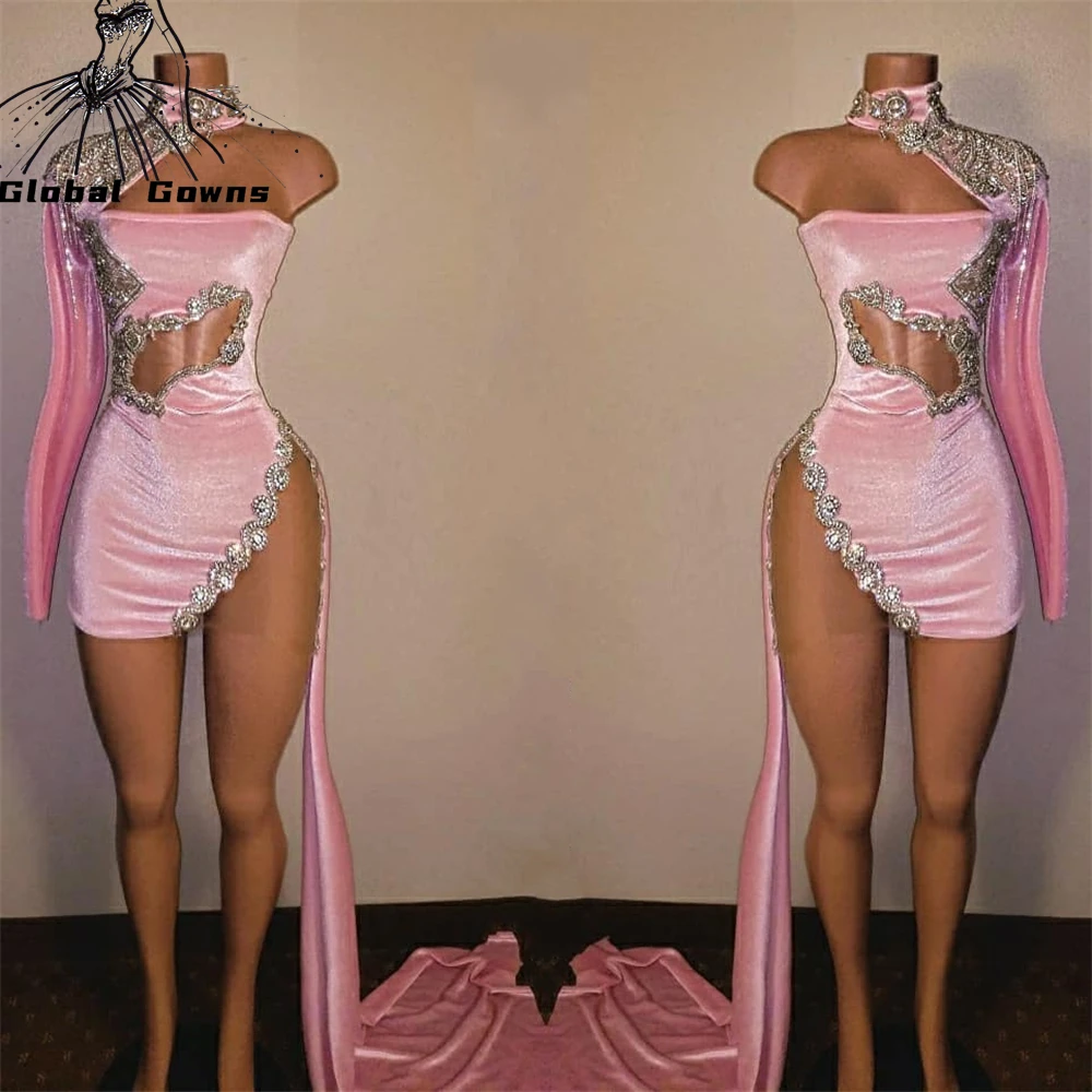 

Сексуальное розовое короткое платье с высокой горловиной для выпускного вечера для черных девушек 2023 платья для вечеринки в честь Дня Рождения с бисером вырезами Мини коктейльные платья для встречи выпускников