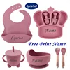 Personalized Name Baby Feeding Plate Dishes Silicone Tableware Crown Plate Spoon For Kids Newborn Gift Children's Dinner Utensil