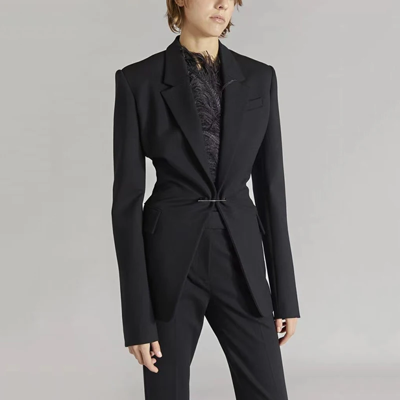 

Customized metal pin waisted blazer 2023 fall new wool fabric high quality fashionable versatile jacket Korean women's tops y2k