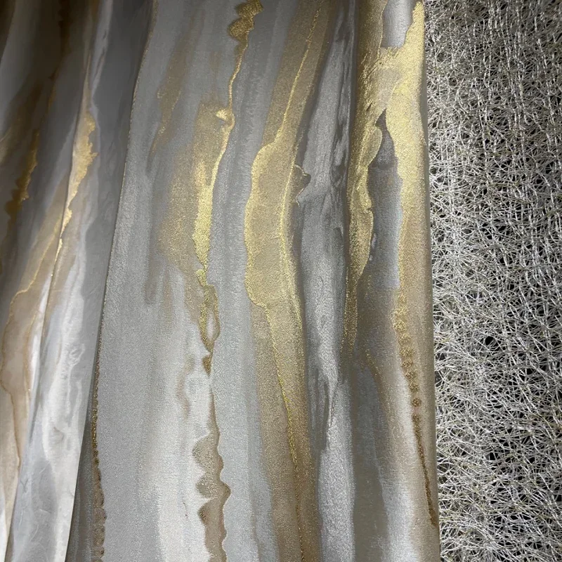 Cortinas doradas de lujo para sala de estar, comedor, dormitorio, hilo, textura de comedor, Jacquard, alta precisión, engrosamiento, puertas,