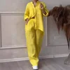 Casual Cotton Linen Solid Color Shirt Wide Leg Pants Set Independent Station Cross Border Pure Color Drawstring Loose Fit