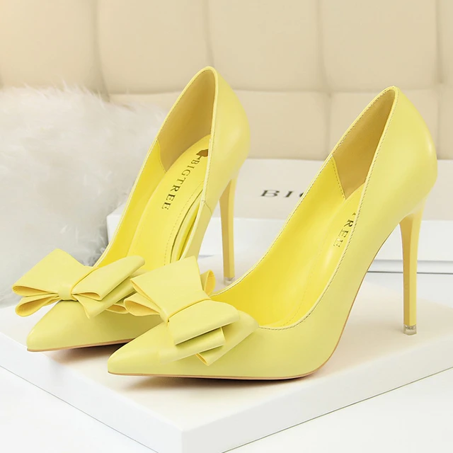 Amazon.com | Lolosale Yellow High Heel Women 16CM/6.29 Inch Pointed Toe Stiletto  Pumps T-Strap Ankle Buckle Stiletto Metal High Heels,Yellow,5 | Pumps