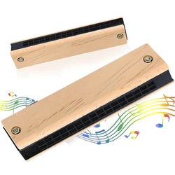 Children's Wooden Double Row 16 Holes Harmonica Mouth Harp Wooden Musical Instrument For Kids Beginners Professional Students