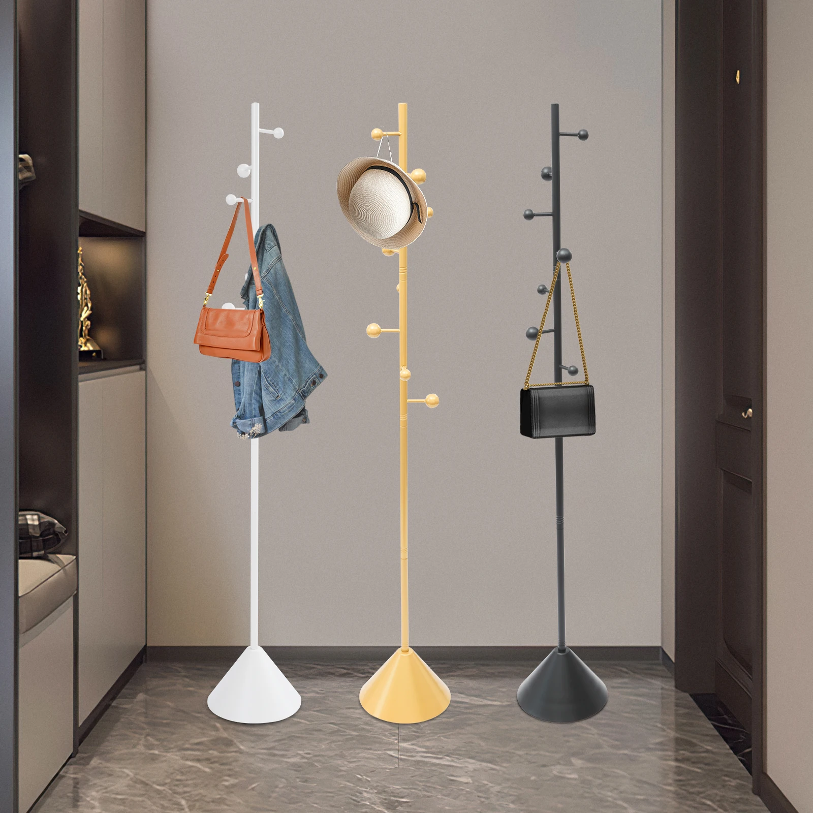 Moderner, konischer Garderobenständer im Baseball-Stil, 8 Haken, Hochtemperatur-Lack, stabil, für die Aufbewahrung im Home-Office – Detail 3