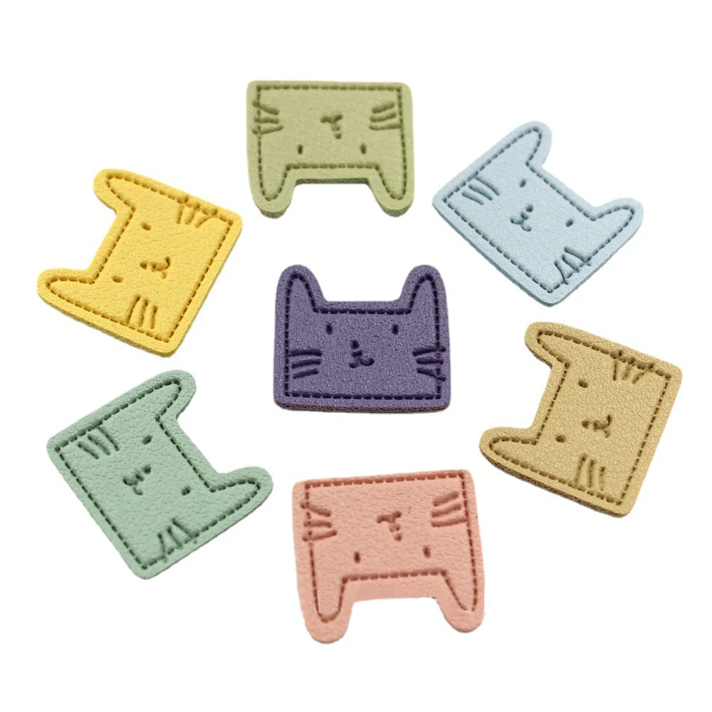24 개/갑/팩 무작위 색상 고양이 인공 PU 가죽 라벨 태그 의류 가방 모자 태그 홈 인테리어 Diy 바느질 액세서리