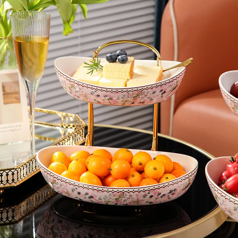 

European Ingot-shaped Light Luxury Multi-layer Fruit Trays Living Room Ceramic Dessert Plates Creative Candy Snacks Storage Box
