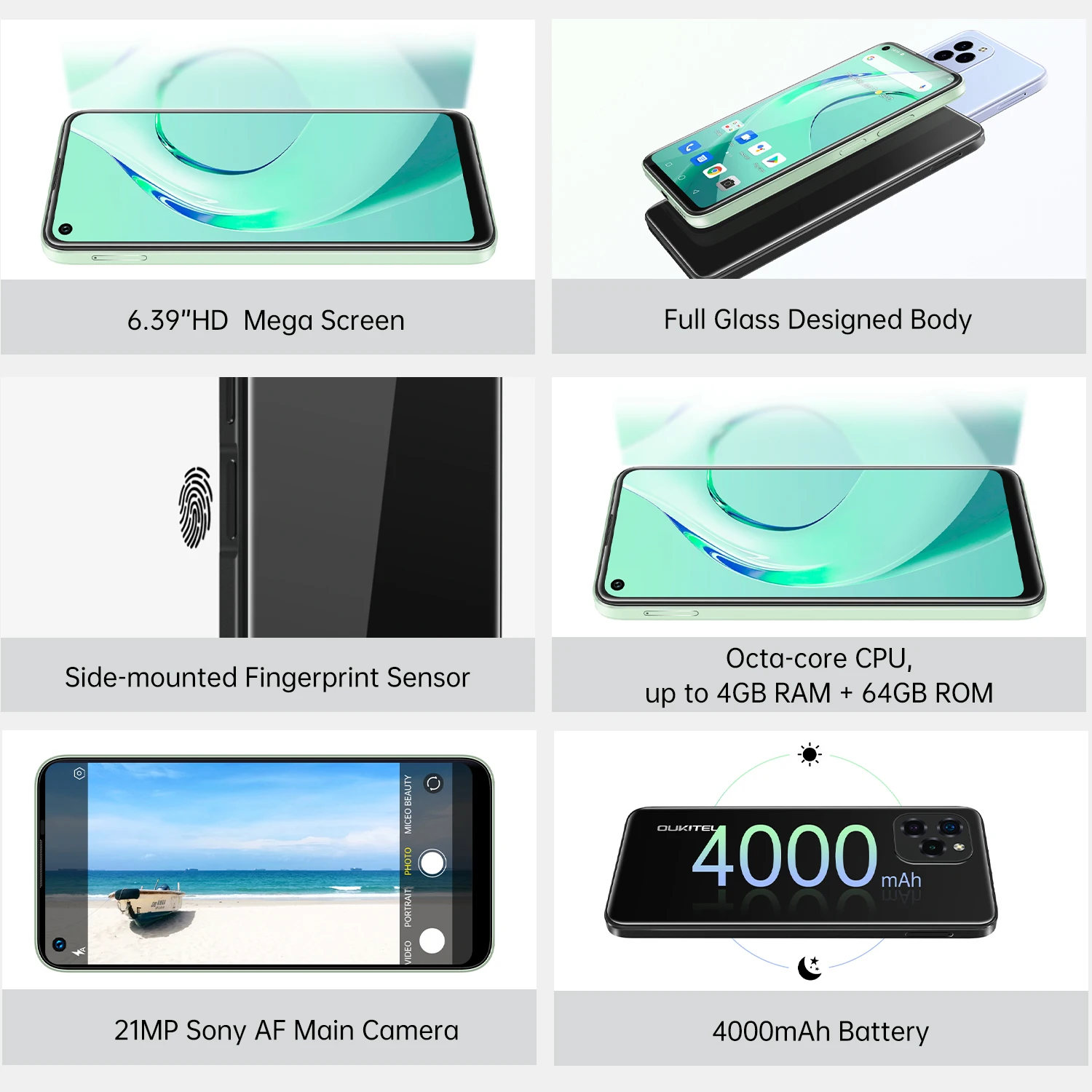 スマートフォン,4GB, 64GB,Oukitel-C21インチ,HD,6.39 mAh