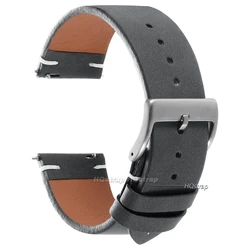 Vintage Leather Quick Release Watch Band - Handmade Cowhide Strap with Elegant Stitching - 22mm (Grey belt)
