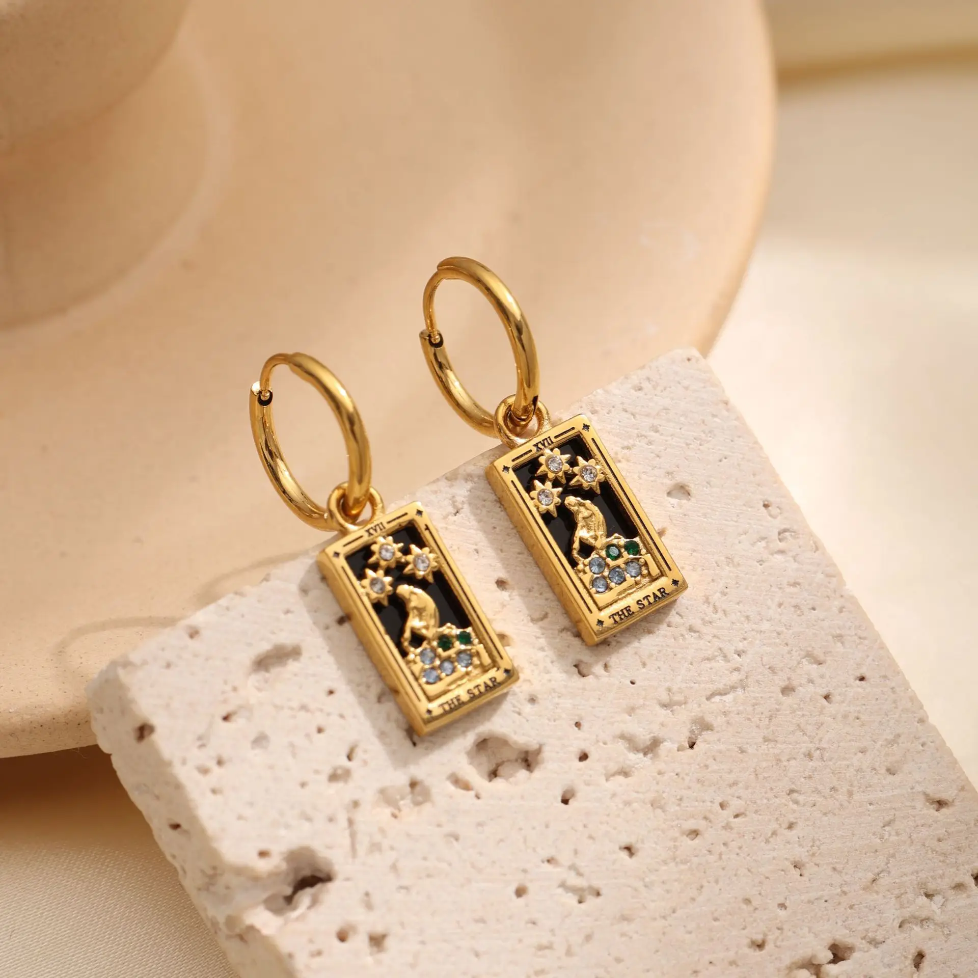 New Tarot Cards Chunky Hoop Earrings for Women Stainless Steel Original Tarot Queen Lover Magician Moon Drop Earrings Jewelry 6