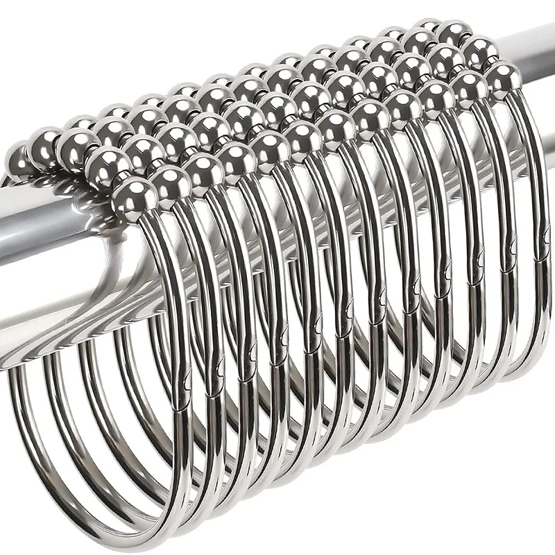 Shower Curtain Hooks Rings Double Glide Shower Curtain Rings, Rustproof Metal Heavy Duty Roller Bathroom Shower Rods, Set of 12