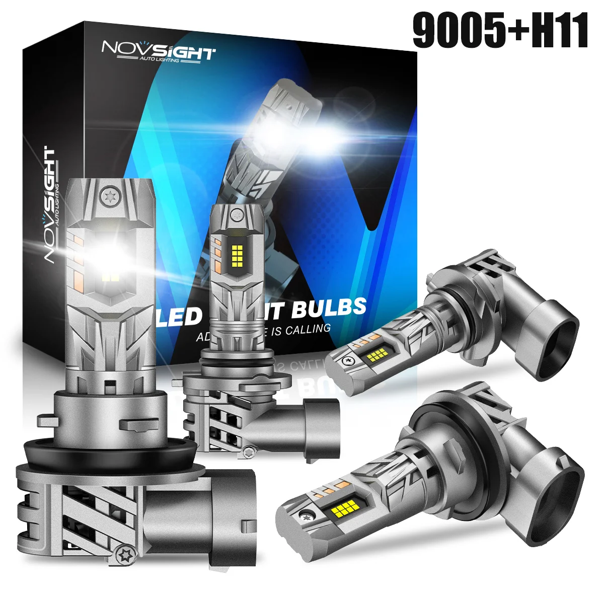 NOVSIGHT H11 9005 LED Headlight Bulbs 1:1 Size Light Mini Headlamp 90W 20000LM Fan 6500K White 12V High and Low Beam Car Lights