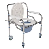 Mobile Potty Chair with Wheels Multifunctional Water Proof Non Slip Armrest Shower Wheelchair 5 Adjustable Heights for Bedside 1