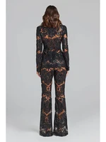 HIGH STREET Newest 2024 Designer Runway Suit Set Women's Single Button Guipure Lace Blazer  Flare Pants Set 2