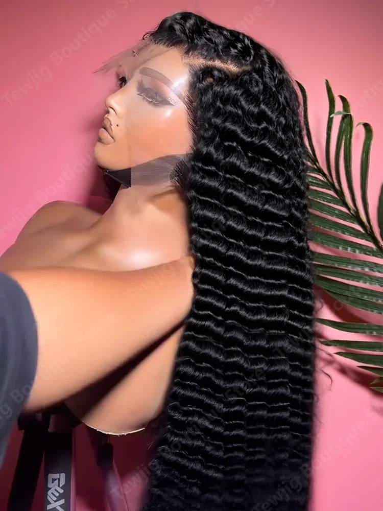 Deep Wave 13x6 Lace Front Human Hair Wigs Brazilian 30 40 Inches Curly Water Wave HD 13x4 200 Density Lace Frontal Wig