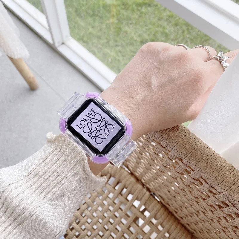 

Newest Glacier 2 in 1 Sport Watch Strap with Case for Apple Watch Series 6 SE 5 4 3 2 Cute Silicone iwatch Strap for Smart Watch