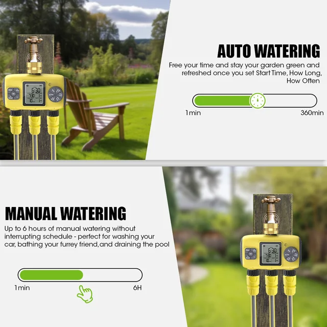 Insoma 3-Outlet Automatic Water Timer Garden Irrigation Watering System Independent Control Sprinkler Programmer Tools 4