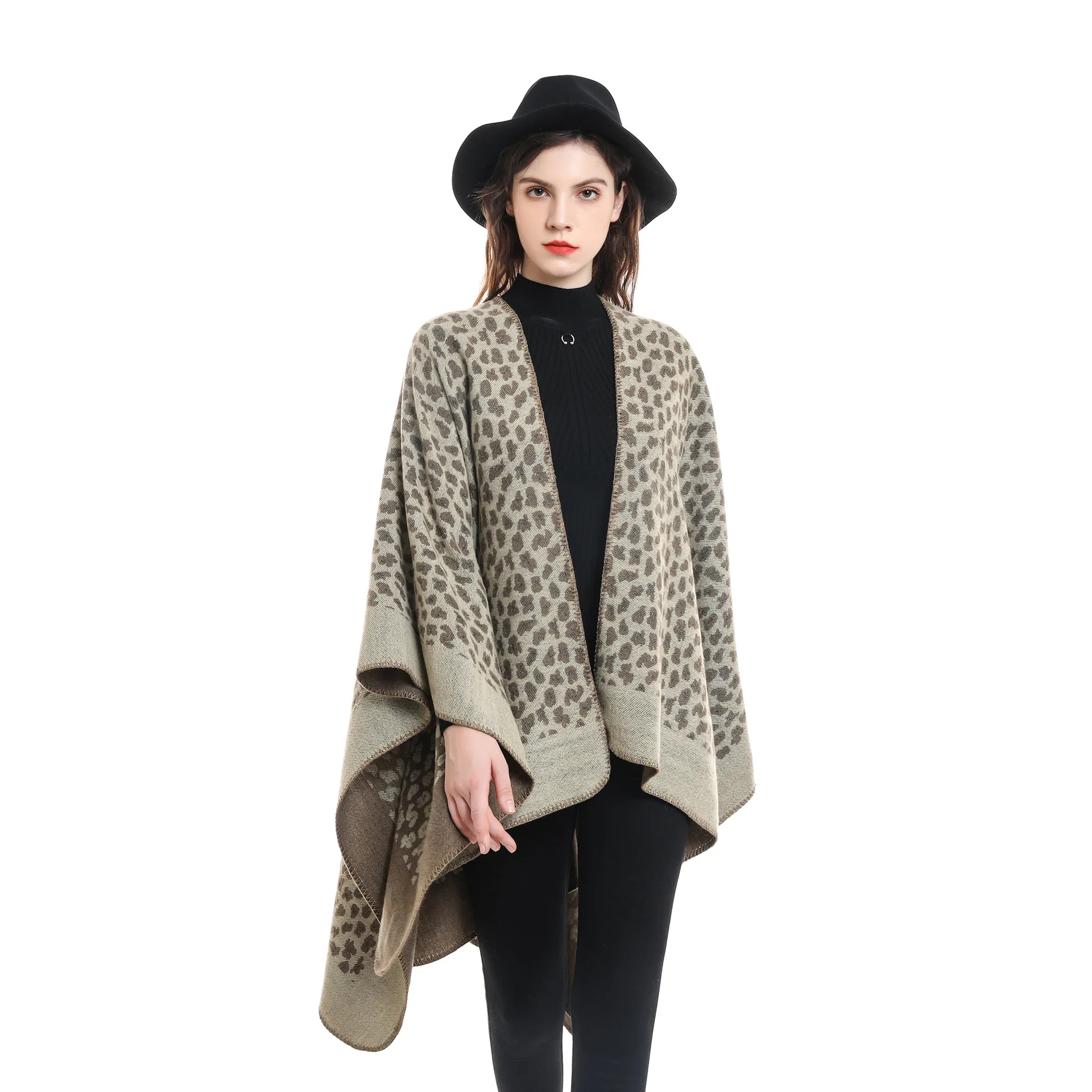 Women Cashmere Feeling Shawl Lady Classic Leopard Spots Cape Spring Autumn Unique Retro Cardigan Winter Cloak Soft Large Blanket