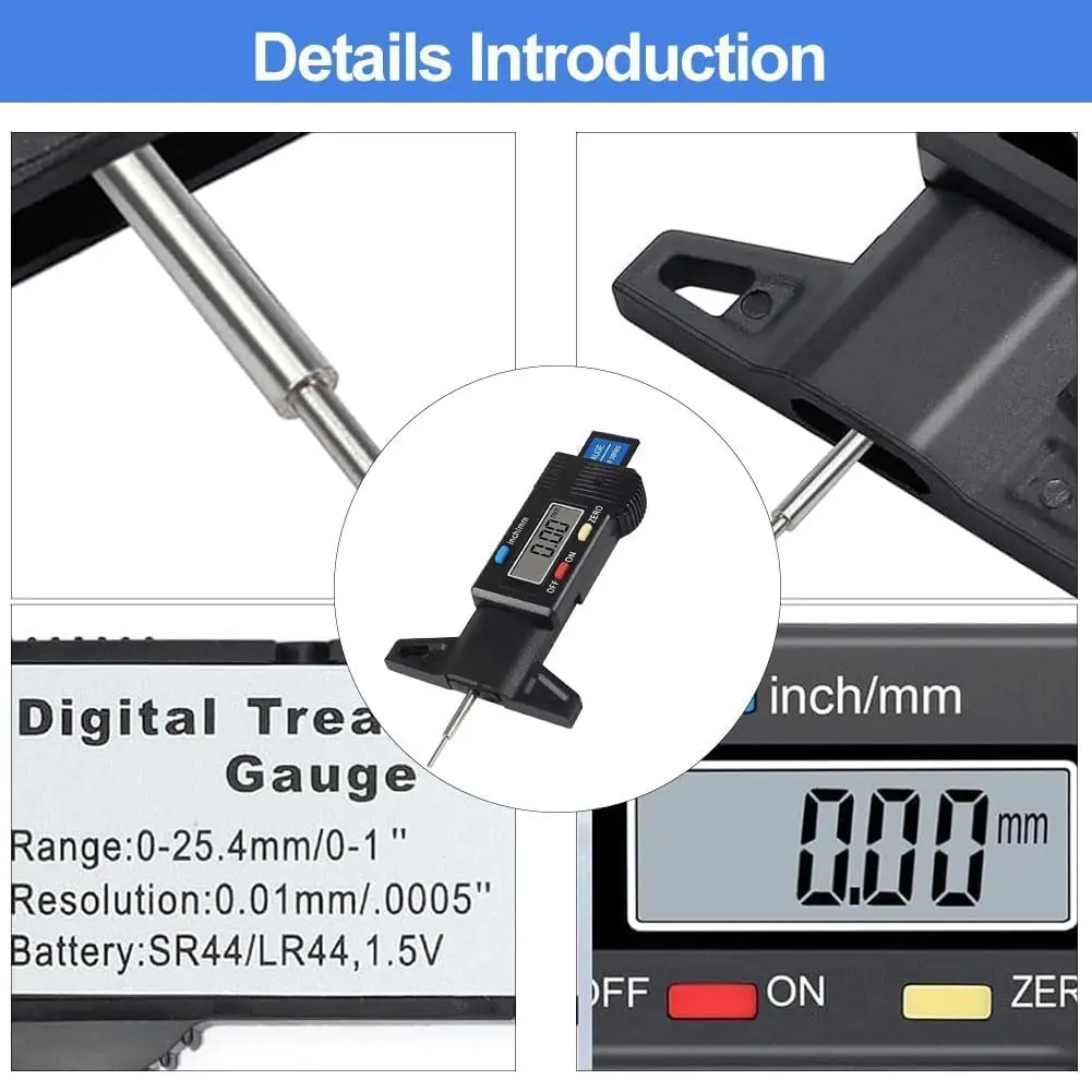 1PC 디지털 타이어 트레드 깊이 게이지 0-25mm LCD 디스플레이 고정밀 캘리퍼스 측정기 자동차 트럭용 휴대용 깊이 게이지
