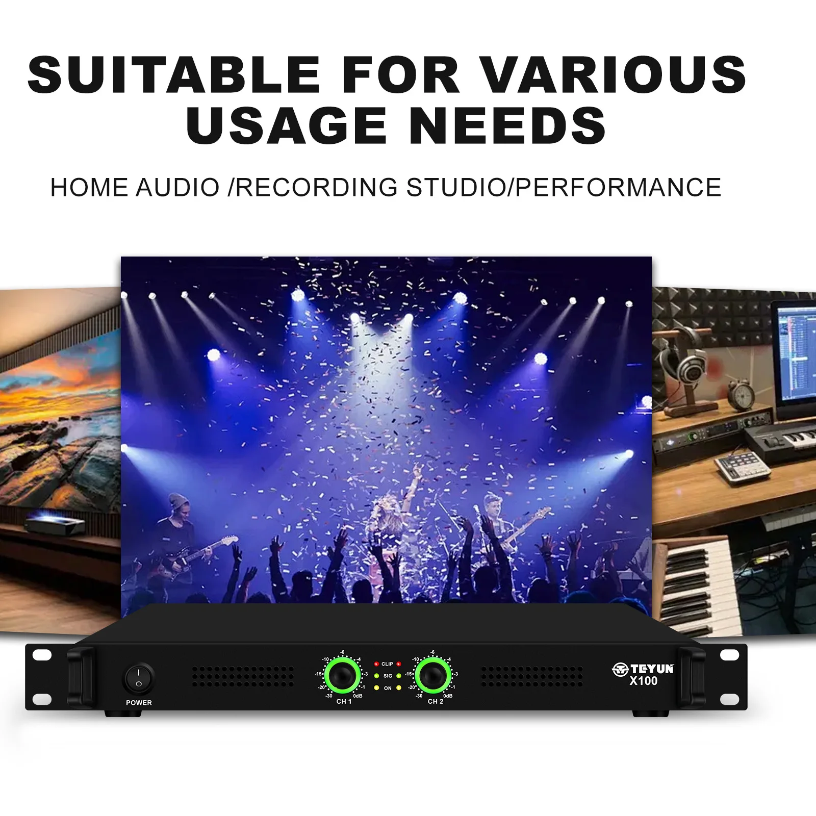 Audio 2 Channel 4&Omega; 300W / 8&Omega; 150W Digital Power Amplifier 1U Karaoke Stage Audio Microphones Speaker AMP headphone amplifier