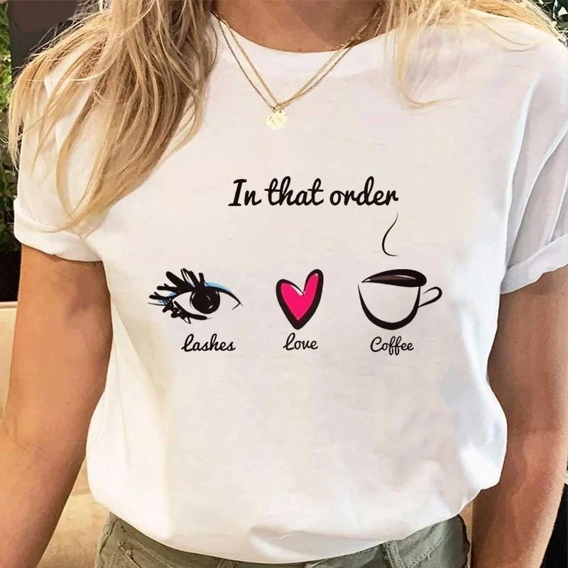 

Women Love Sweet Make Up Eye Lashes Print Tees Tshirt Cartoon Female Clothes Tops Print Ladies Fashion Graphic T-Shirt