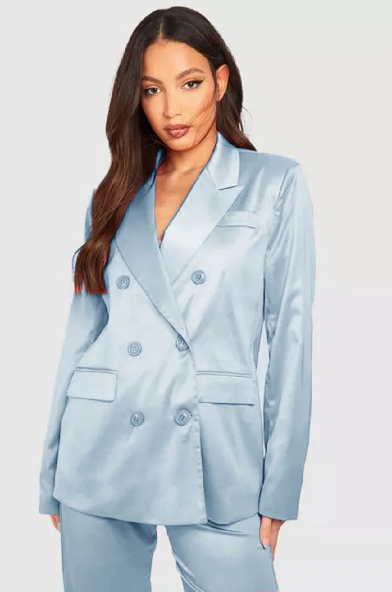 Women's Satin Double Breasted Two-piece Set Elegant 2-piece Sets for Women Fashion Women's Clothing 2024 Sets Suit Lady Pants