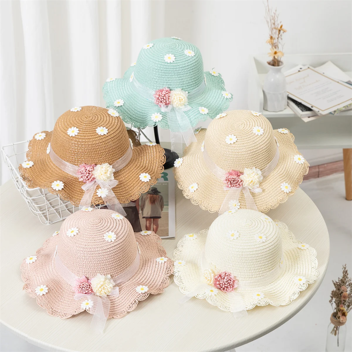 Kids Sun Hat Girls Summer Straw Bag Cap Set for Baby Travel Sun Protection baby sun hat outdoor sun hat