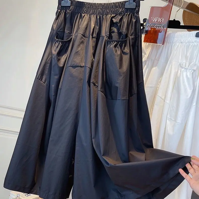 

2022 New Arrival Summer Arts Style Women All-matched High Waist Calf-length Pants Casual Loose Elastic Waist Wide Leg Pants P468
