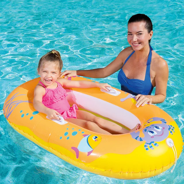 Summer Water Inflatable Cartoon Pattern Children's Kayak With Armrests Soft Bottom Play Water Swimming Ring Seat Floating Boat 2