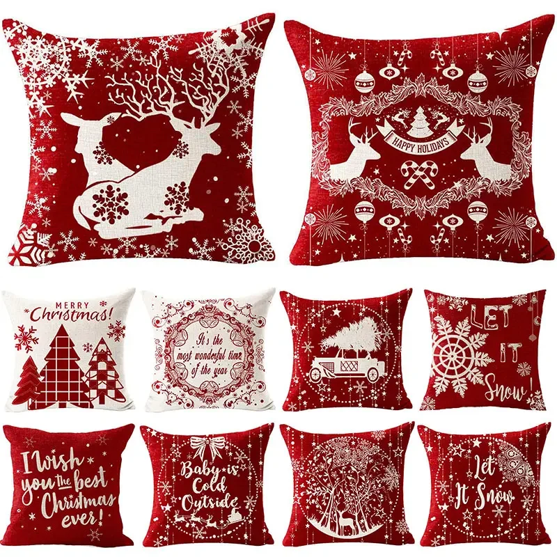 

Home Decor Christmas Red Letter Print Pattern Decorative Pillowcase Square Office Ornament Cushion Cover funda de almohada
