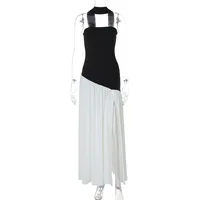 Nouvelles robes 2025 femme mode été gaine couleur unie robe fendue Sexy dos nu haute fente jupe vêtements pour femmes 5