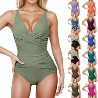 2025 New Cross V-neck Bikini Sexy Women's Hot Spring One-piece Swimsuit Female Fashionable Elegant Swimwear in Stock