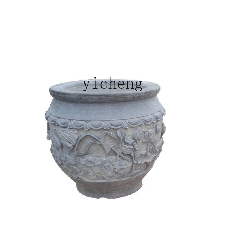 

Xl Antique Stone Carving Bluestone Fish Tank Lotus Tank Courtyard Decoration round Stone Tank Stone Trough
