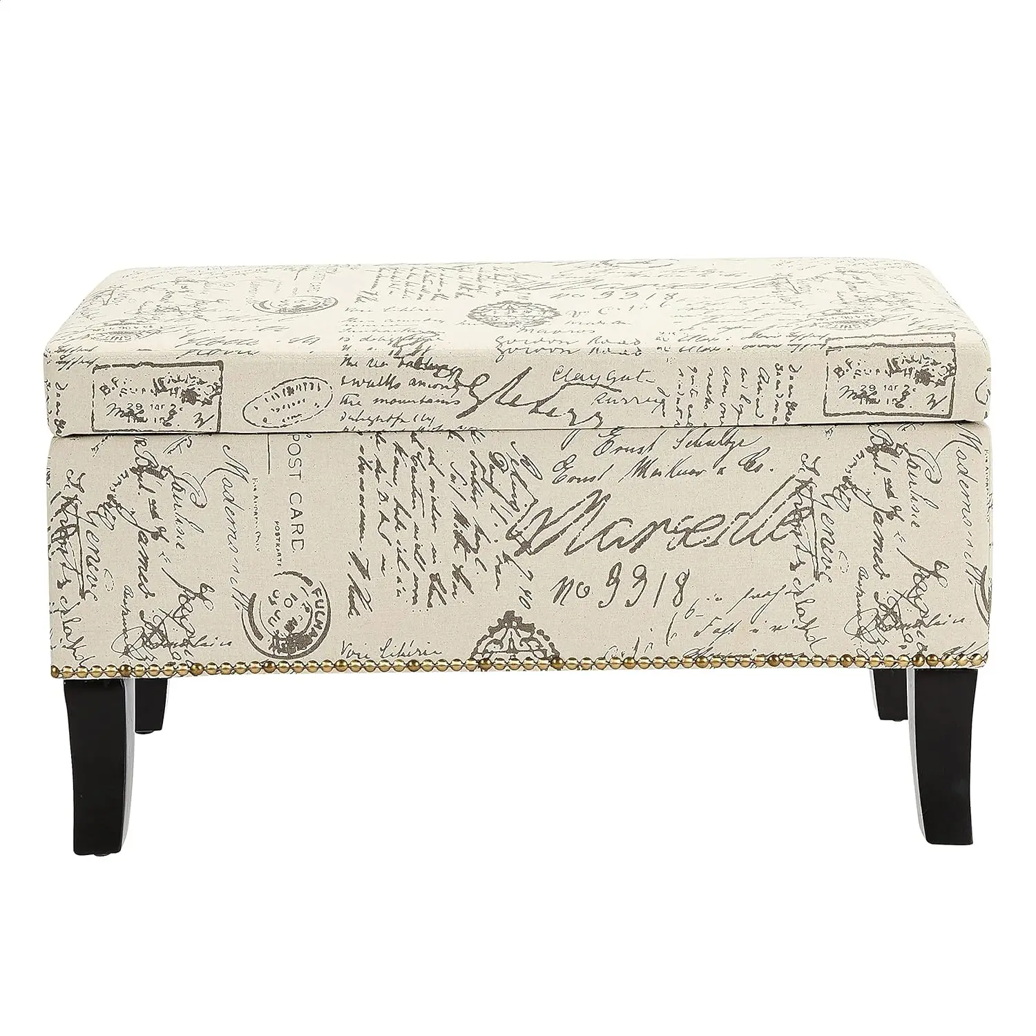 Lift-Top Storage Ottoman Bench with Fabric Upholstery,Brown Script ...