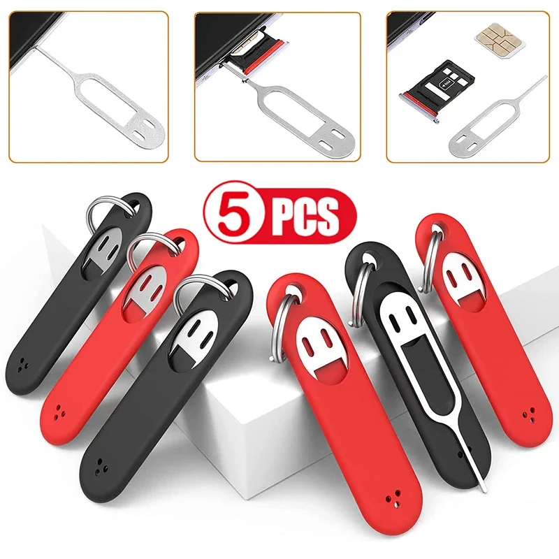 5/1PCS SIM Card Removal Needle Pin With Anti-lost Tray Charm Keychain Split Rings Phone SIM Card Case Ejecter Tool Needles