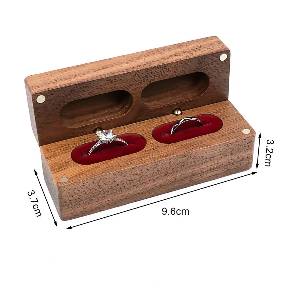 9.6*3.7cm Ring Box Wooden Ring Holder Box Soft Lining Double Ring Storage Case Rectangular Storage Proposal Engagement Wedding