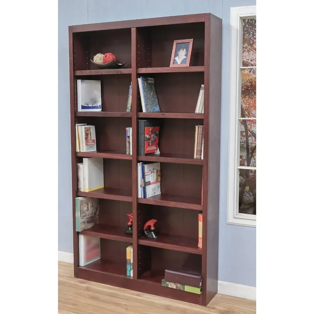 84" Traditional Double Wide Wood Bookcase with 10 Adjustable Shelves & 2 Fixed Shelves, Assembly Required 3
