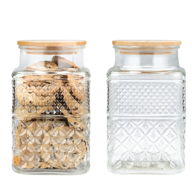 

2PCS Coffee Pasta Sugar Tea Jar Snack Nuts Cookie Jar With Bamboo Lid Airtight Lids