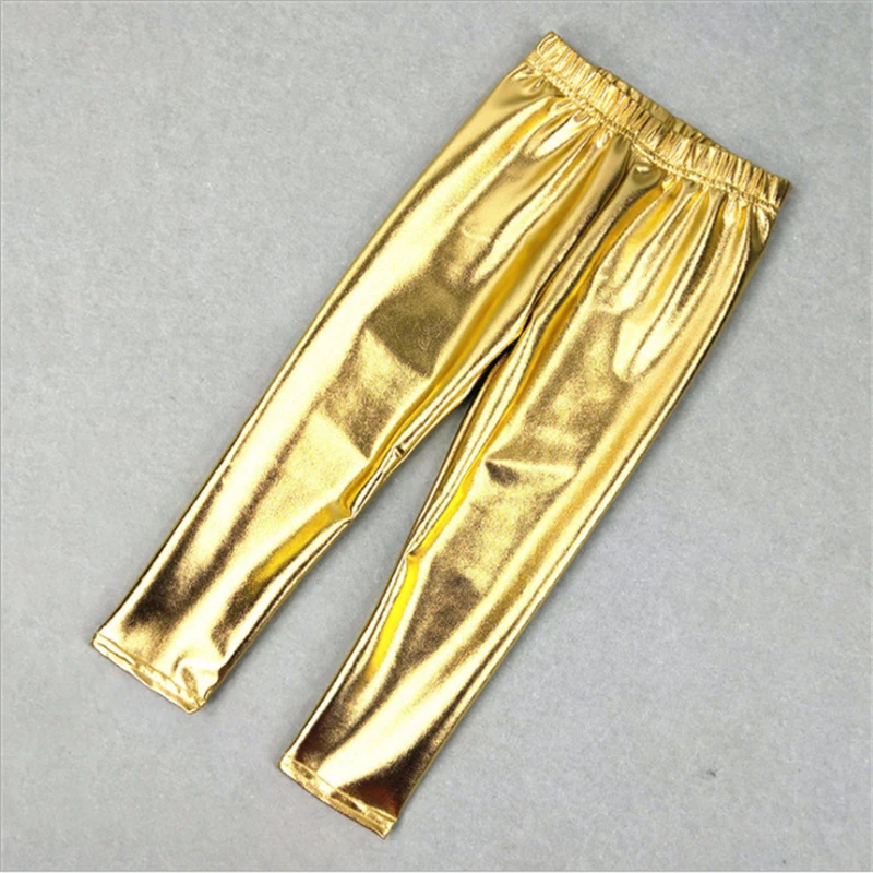 Girls Pants Kids Pants Girls Trousers Kids Girl Leggings Elastic 2-12Y Pants Skinny Gold kids Metal Color Fuax Leather Baby Pents Leggings for Performances Costumes