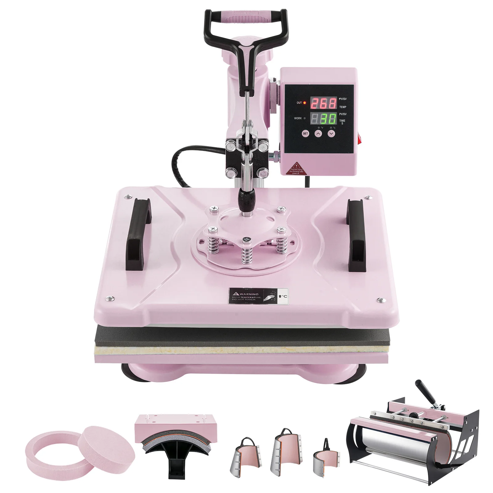 SucceBuy Heat Press Machine 12 x 15 inch 8in 1 Heat Transfer Machine 360° Swing Away T-Shirt for T-Shirts/Mugs/Hats/Plates Pink 1