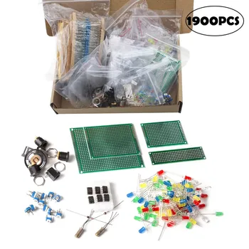 Kit assortimento di 1900 componenti elettronici, condensatori, resistori, diodi, LED, transistor, connettore di alimentazione DC, scheda PCB