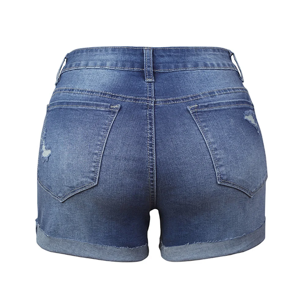 Women Fashion Ripped High Waisted Rolled Denim Shorts Vintage Hole Summer Casual Button Short Jeans Ladies Hotpants Shorts 2022