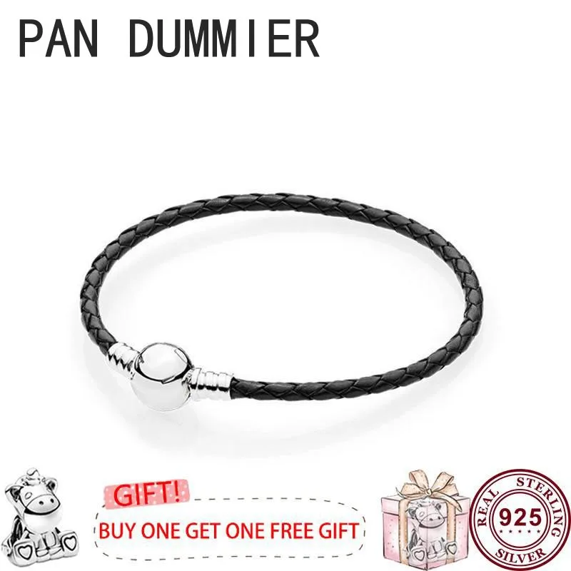 New Hot 925 Silver Exquisite Pink Leather Rope Women's Sliding Bracelet Suitable for Original High Quality DIY Charm Jewelry