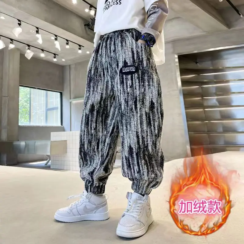 

2023 New Kids Pants Winter Sweatpants Thicken Casual Pants Girls Warm Sport Pants Toddlers Loose Long Trousers 4-12 Yrs