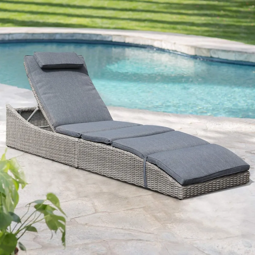 

Outdoor Adjustable Chaise Lounge Chair with Removable Cushion, Fully Assembled, Patio PE Rattan Reclining Lounger