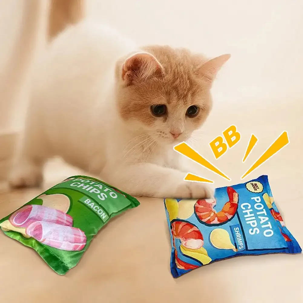 Potato Chip Bag Funny Dog Toys Plush Squeaker Food Toy for Small Medium Dogs Interactive Squeaky Chew Puppy Toys 4