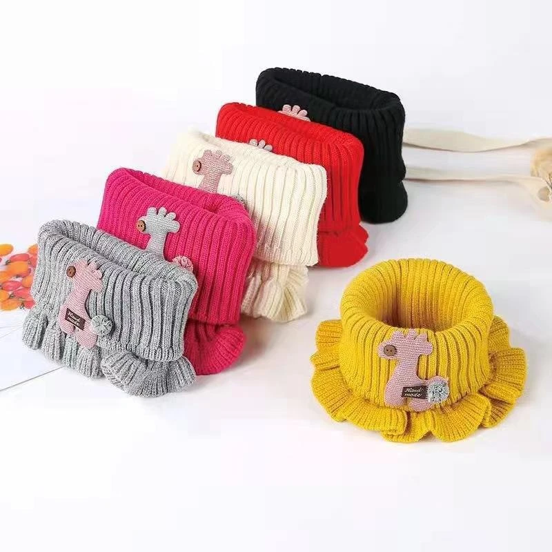 2/1PC Baby Scarf Knitted Cartoon Giraffe Ruffle Neck Girls Kids Warm Scarves Collar Circle 6 Colors