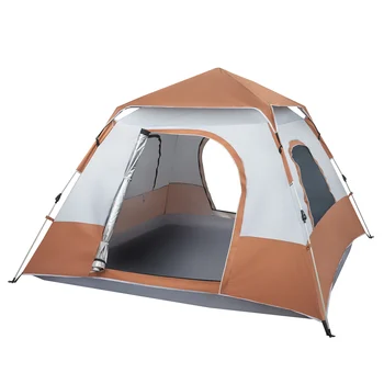 240*240*150cm Spring Quick Opening Four-Person Family Tent Camping Tent Brown 4