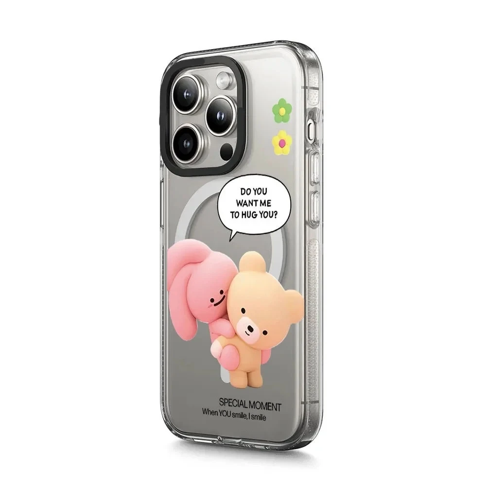 MagSafe Transparent Border Pink Rabbit Phone Case Cover for IPhone 13 14 15 Pro Max Case for IPhone 15 Pro